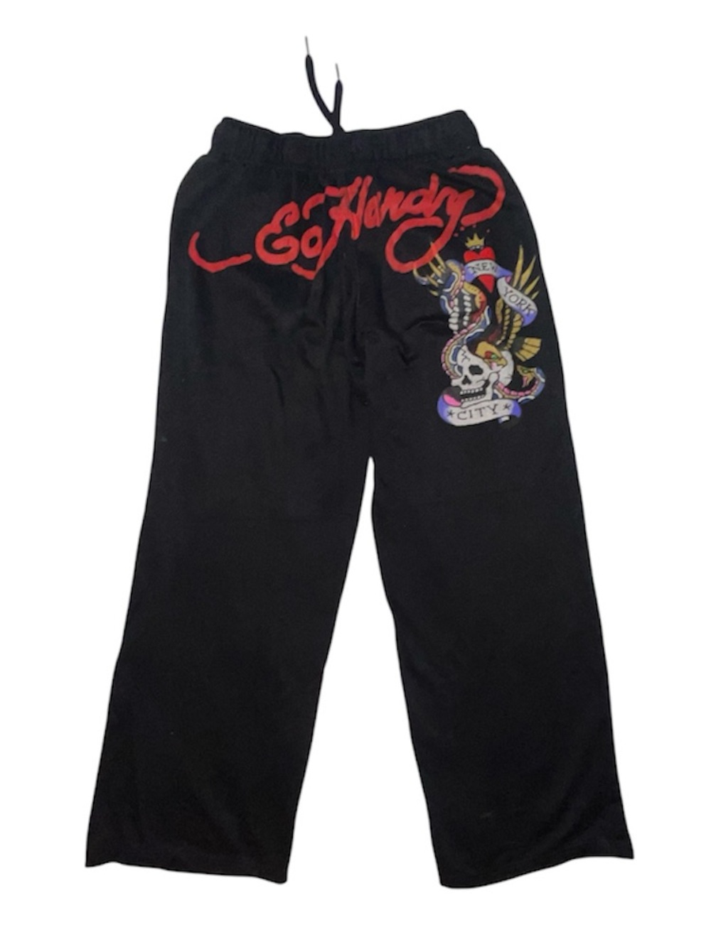 Ed Hardy New York City Black Sweatpants Joggers Skull Eagle On Back Size Medium